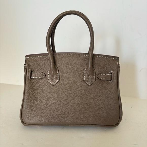 *NO STRAP | Taupe Mini 20 Leather Top Handle w/ Gold Structured Satchel Bag C3 - Picture 8 of 17